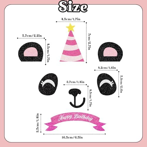 Panda Happy Birthday Cake Topper,Handmade Panda Ears Eyes Cake Set Cake Decorations,Animal Zoo Themed Panda Bear Baby Shower Birthday Party Decorations