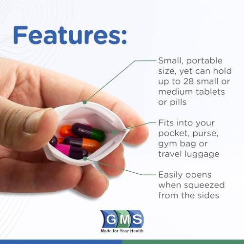 GMS Squeezable Pocket Pill Case - Small, Lightweight Pill Organizer Ideal for Travel - Holds Medicines Securely - Sturdy Design with Easy Fuss-Free Access - 2 Inch Pocket Sized & Discreet - 2 Pack