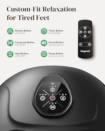 Heycool Shiatsu Foot Massager, Deep Kneading Foot Massager with Heat and Compression for Neuropathy, Remote Control, Large Feet Massager Fits Up to Size 14, Gifts for Women, Men