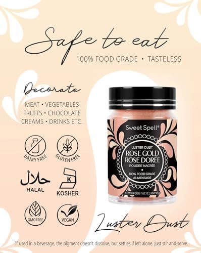 Sweet Spell Luster Dust Edible Glitter (15g) - Shimmer Pearl Dust Powder for Decorating Cakes, Chocolate, Drinks, Cocktails - 100% Edible, Food Grade, Vegan, Gluten-Free (Rose Gold)
