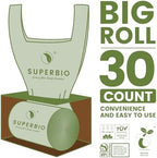SUPERBIO 13 Gallon Compostable Kitchen Waste Bags with Handles, Food Scrap Bags Certified by BPI, OK compost INDUSTRIAL, 30 Count, 49.2L