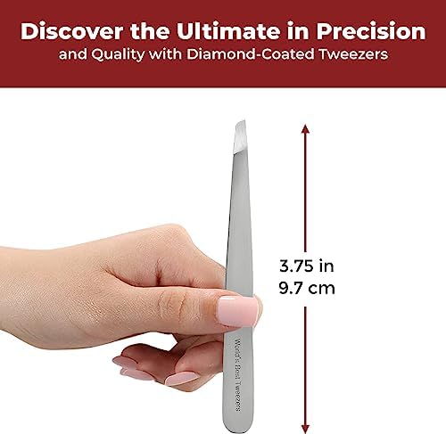 WBT Diamond Tip Tweezer- Grabs Hair from the Root, Diamond Coated Slant Tips Precision Tweezer for Eyebrow, Facial & Ingrown Hair Removal - Perfectly Aligned Tips Surgical Grade Steel Tool
