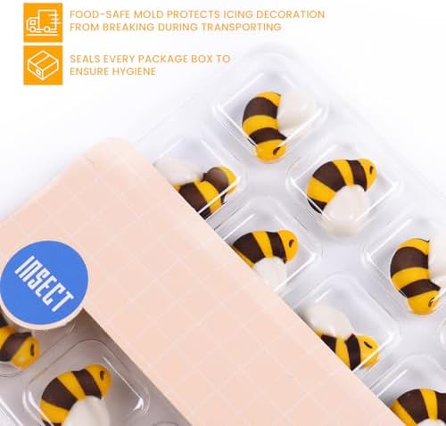 Royal Icing & Candy Bee Sprinkles - 32pcs Cake Decoration Set for Cupcakes, Macarons & Cakecicles - Perfect for Bee & Spring Themed Parties