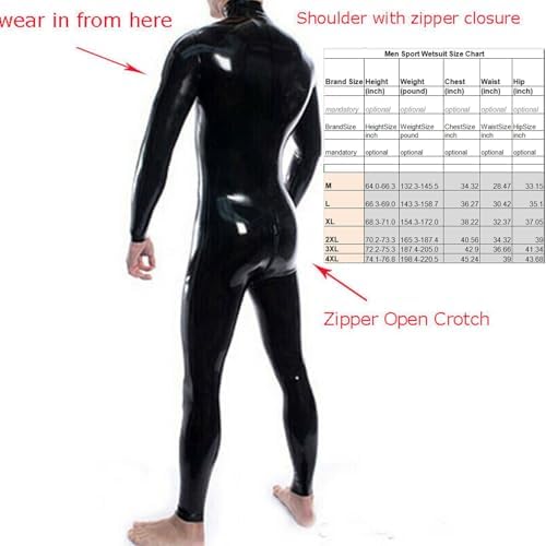 Men's Crotch with Zipper Bodysuit Full Body Leotard and Long Sleeve Wetlook PVC Catsuit Shoulder