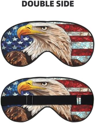 Stained Glass Bald Eagle Head Before American Flag Sleep Mask Eye Mask with Adjustable Strap, Eye Sleep Shade Cover Blocks Light for Women Men Airplane Travel Nap Meditation