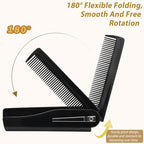 Black Folding Comb for Hair & Beard Grooming, Portable Pocket Comb for Men & Women