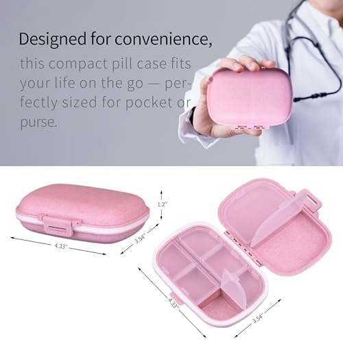 7 Day Pill Container with Medicine Labels - Mini Medication Organizer, Travel Essentials, 161 Labels (Pink)