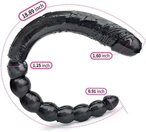 Double Ended Dildo 18.89 inch Cock Dong Anal Beads with Veins and Glans for Vagina Anal Stimulation Double Side Penis Massager Sex Toy for Lesbian Women Men Black TJIJP