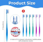 6 Pack Orthodontic Toothbrushes with Covers, Soft Bristles V-Shaped Dental Brushes for Braces, Archwires, and Daily Oral Care