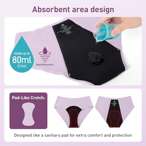 Carer 3 Pack Incontinence Underwear for Women, Washable Reusable Womens Absorbency Leakproof Incontinence Panties for Bladder Leak Protective Briefs L(2 Purple/1 Pink)