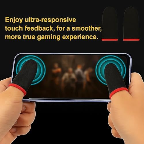 20 Pcs Gaming Finger Sleeves - Perfect Touchscreen Glide - Thumb Sleeve for Mobile Games - Finger Glove Covers - Anti-Sweat, Extremely Thin, Red Edge - Size 1.5 x 0.7 in