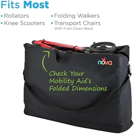 NOVA Medical Products Extra-Large Carry & Travel Bag for Rollator Walkers & Transport Chairs, Black, 1 Count