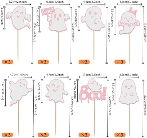Rsstarxi 24 Pack Halloween Ghost Cupcake Toppers Glitter Pink Ghost Cupcake Picks Decorations for Happy Boo Day Birthday Baby Shower Halloween Party Cake Decorations Supplies