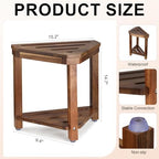 Acacia Wood Shower Stool for Shaving Legs, Shower Foot Rest with Storage Shelf for Inside Small Shower Spaces, Waterproof Shower Foot Stool for Inside Shower, Corner Bath Shower Bench