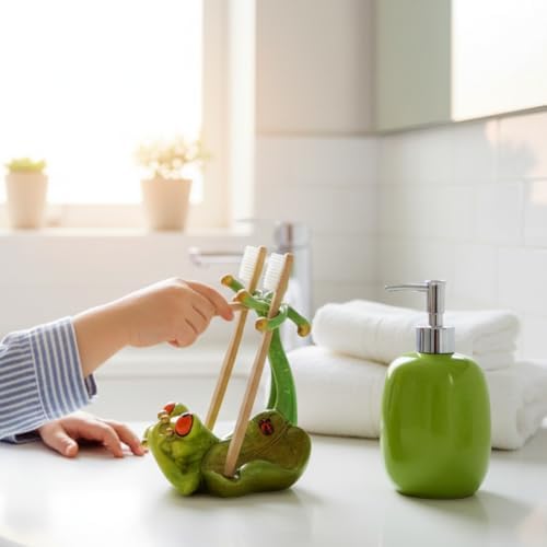 6-inch Frog Toothbrush Holder for Bathroom Countertop - Cute Boy-Friendly Design, Easy to Clean Toothbrush & Toothpaste Organizer Set