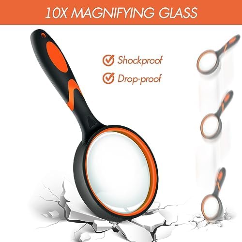 Leffis 6 Pack Magnifying Glass, 10X Non-Slip Handheld Reading Magnifier for Kids and Seniors, 75mm Magnifying Glass Lens for Reading, and Nature Exploration