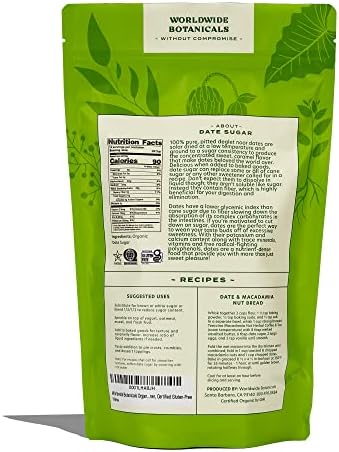 Worldwide Botanicals Organic Date Sugar Fine Powder, 1 Pound - 100% Pure Dried Dates, Natural Whole Food Sweetener, Gluten-Free