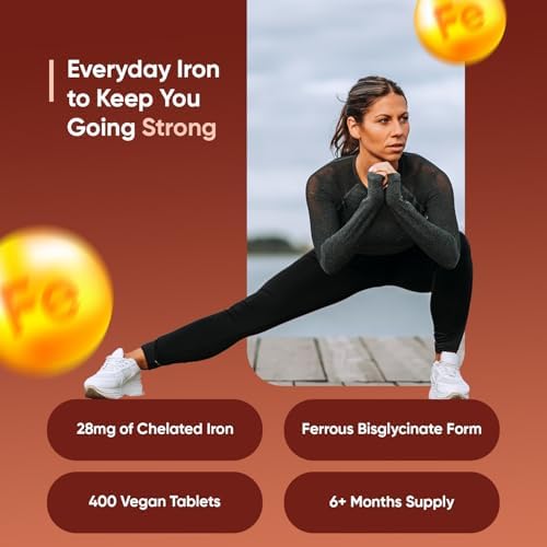 WeightWorld Chelated Iron Bisglycinate 28mg Tablets for Blood Health & Energy (6-Month Supply) - Gentle Iron Supplement Vegan - 400 Tablets - Ferrous Bisglycinate for Women & Men - Non-GMO