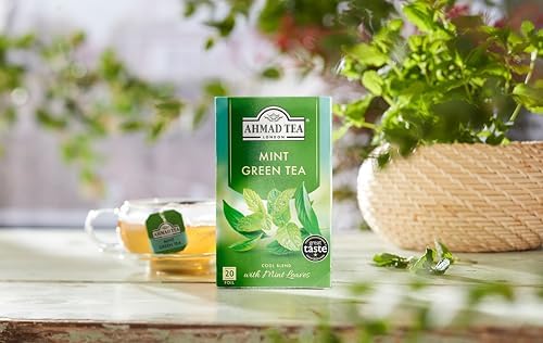 Ahmad Tea Mint Green Tea, Foil Wrapped Teabags, 20 ct (Pack of 2) - Caffeinated & Sugar-Free