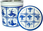 DeReuze Dutch Stroopwafel Gift Set – Authentic Caramel Waffle Cookies in Blue Tile Delft Style Holland Tin – Includes Gift Message: Happy Birthday, Thank You, Get Well for Coffee & Tea Lovers (Mother's Day)
