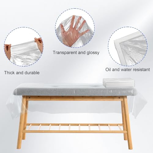 eBoot 100pcs 47" x 90" Disposable plastic Massage Table Sheets Spa Massage Treatment Bed Cover Transparent Beauty Bed Waterproof Film Couch for Tattoo Beauty Chair Sofa Spa Beds Furniture Supplies