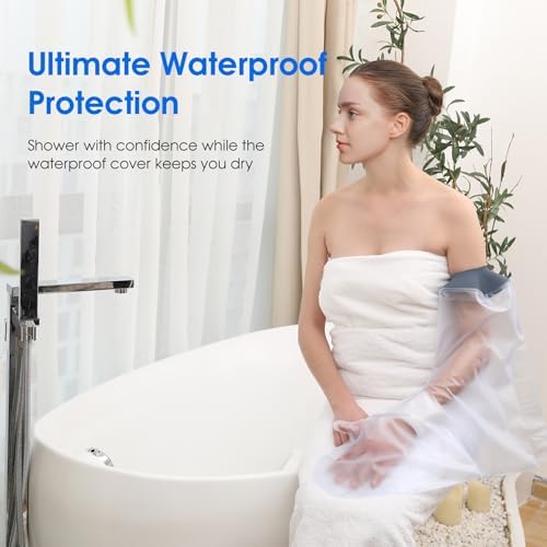 COMFYTHERA Waterproof Arm Cast Cover for Shower Wound Protector Bath Adult Watertight Cast Bag Showering for Surgery Bandage Broken Hand,Wrist,Finger, Elbow Reusable Durable (C-Long Arm-M)