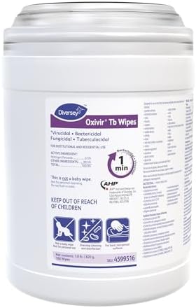 Oxivir Diversey Tb 4599516 Ready-to-Use Disinfectant Cleaning Wipes, Accelerated Hydrogen Peroxide, Unscented, Standard 6x7-Inch Sheets, 160-Wipes, 1-Canister (Pack of 12)