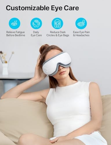ALLJOY Eye Massager with Heat, Mothers Day Gifts for Women Men, Bluetooth Music Sleep Mask for Migraine Relief, Eye Strain, Dark Circles & Dry Eyes