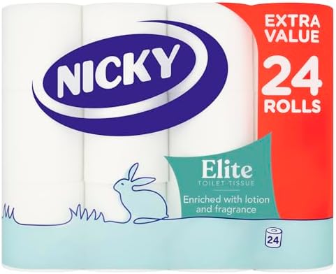 Nicky Elite Scented Toilet Tissue | 24 Rolls of White Toilet Paper| 3-ply | Talc Scent | Softness to The Skin | Enriched with Lotion |100% FSC Certified Paper | Extra Value Pack