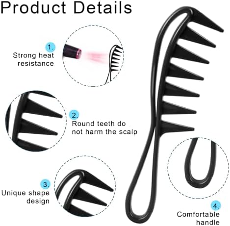 2 Pcs Large Tooth Combs, Curl Comb for Brushing out Curls Wide Tooth Comb Curl Hair Brush Durable Plastic Curly Hair Combs for Women, Hairstyling Tools for Wet Wavy Hair Wigs (Black,Amber)