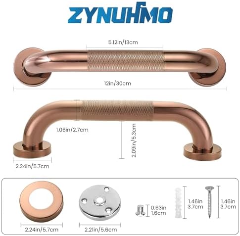 Grab Bars for Shower, Zynuhmo 2 Pack 12 Inch Anti Slip Stainless Steel Bathroom Safety Shower Grab Bar Handrails for Handicap Injury Pregnant Senior Assist Shower Handles(Rose Gold, 1.25" Diameter)
