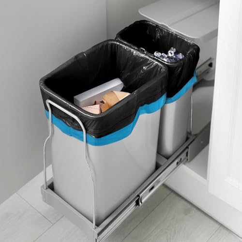 Teivio 15 Gallon 60 Counts Strong Tall Kitchen Drawstring Trash Bags, Medium Plastic Garbage Bags for Home Kitchen Garden Office Tall Trash Can, Black Waste Bin Liners