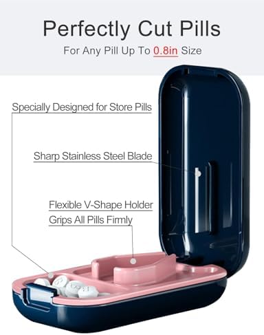 DUBSTAR Small Pill Cutter, Pill Cutter Splitter for Small and Tiny Pills, Portable Pretty Pill Cutters for Large Pills, Cuts Vitamins Tablets for Purse Pocket (Pill Cutter, Blue)