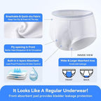Carer Mens Incontinence Underwear Washable 3 Pack Cotton Reusable Incontinence Boxers Briefs for Men Built in Cotton Pad for Bladder Leakage 150ML, 4X-Large