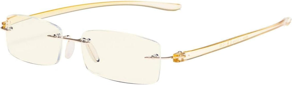 Eyekepper Blue Light Blocking Rimless Reading Glasses - Small Frameless Reader for Women with Yellow Arm,+2.00