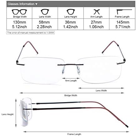 MIRYEA Rimless Progressive Multifocus Reading Glasses Blue Light Blocking No Line Multifocal Computer Readers for Women Men Rectangular Eyewear Lightweight Magnification Non-Prescription Eyeglasses