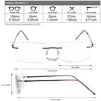 MIRYEA Rimless Progressive Multifocus Reading Glasses Blue Light Blocking No Line Multifocal Computer Readers for Women Men Rectangular Eyewear Lightweight Magnification Non-Prescription Eyeglasses