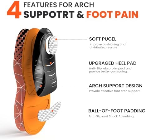 Plantar Fasciitis Arch Support Insoles - Welnove Heavy Duty High Arch Inserts Standing All Day, Fatigue Reduce - Orthotic Cushions for Foot Pain, Flat Feet, Heel Spurs, Man & Women, Fit Most Shoes (L)
