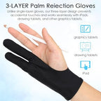 2 Pack Digital Drawing Glove, 3-Layer Palm Rejection Two-Finger Artist Glove Fits Left Right Hand for Art Graphic Tablet Paper Sketching Painting, Includes 2 Cleaning Cloth