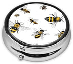 (Funny Bees) Round Pill Box,3 Compartment Pill Box Mini Decorative Pocket Purse Portable Travel Medicine Tablet Vitamin Holder Organizer Pill Case