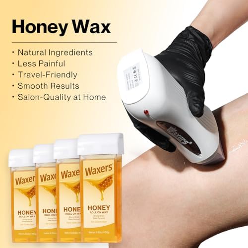 Roll on Wax Kit for Hair Removal at Home Roller Waxing Depilatory for Women Men Honey Soft Wax Kit for Coarse & Thick Hair with Warmer and Strips