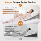 Vekkia 34" Extra-Long Wedge Pillow, Back & Arm Support, Bed Wedge Pillow for Sleeping After Surgery, Acid Reflux, Snoring Relief, Removable Washable Cover & Double Side Pockets, 7.5" Height, White
