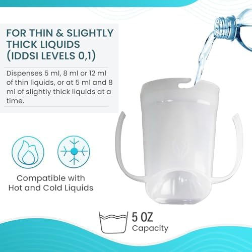 Petite Dysphagia Regulating Drinking Cup for Difficulty Swallowing Disorders (5 oz) – Controlled Sips Cup Prevents Aspiration - 2 Handles for Secure Grip - Adjustable 4cc-12cc, Made in Canada