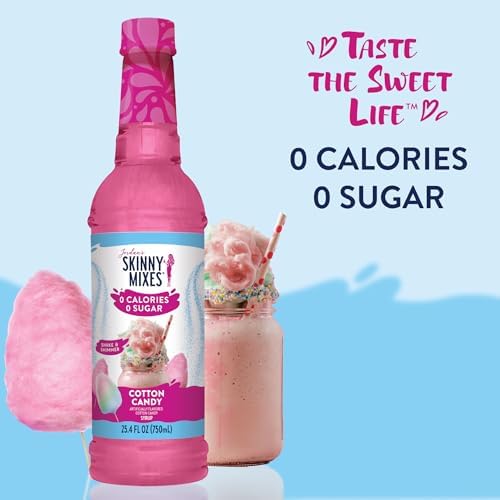 Jordan's Skinny Mixes Sugar Free Syrup, Cotton Candy Flavor, Fruit Flavored Water Enhancer, Drink Mix, Iced Tea, Lemonade, Drinks, Low Calorie Water Flavoring, Dairy & Gluten Free, Kosher, 25.4 Fl Oz
