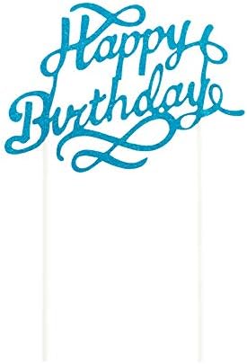 Restaurantware Top Cake 6 X 6 Inch Cake Toppers 10 Happy Birthday Cake Topper Inserts - Durable With Glitter Detail Blue Paper Cake Decoration Birthday Baby Shower Wedding Supplies