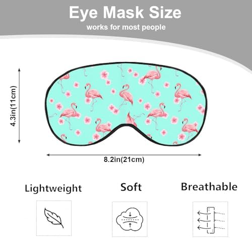 Pink Flamingo Eye Mask Sleeping Mask Tropical Pink Flowers Blue Sleep Masks Silky Soft Eye Cover for Women Men Shading Blindfold for Air Travel Sleeping