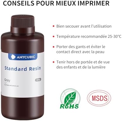 ANYCUBIC 3D Printer Resin, 405nm High Precision Fast Curing UV Photopolymer Resin for LCD 3D Printing, 1kg Grey