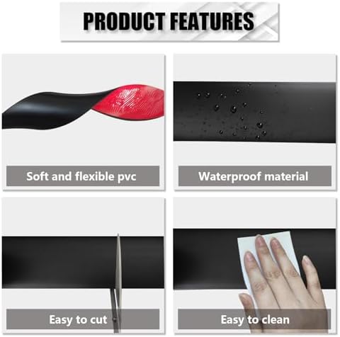 Floor Transition Strip Self Adhesive 2"×20' Black Vinyl Floor Transition Strip Floor Divider Strip Flooring Transition Strips for Laminate Flooring, Uneven Floors, Carpet (20FT, 2in, Black)