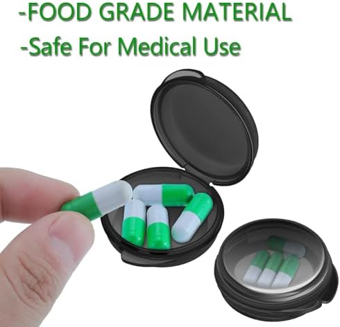 Patelai Small Pill Case Travel Pill Container Clear Mini Organizer Box Round Black Medicine Case Holder for Pocket Purse Briefcase Travel Medicine Cod Liver Oil Storage(6 Pack)