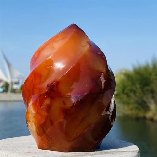 KatLin Natural Stone Natural Red Agate Flame Spiral Quartz Crystal Mineral Specimen Reiki Home Office Decoration Gift(610-700g)